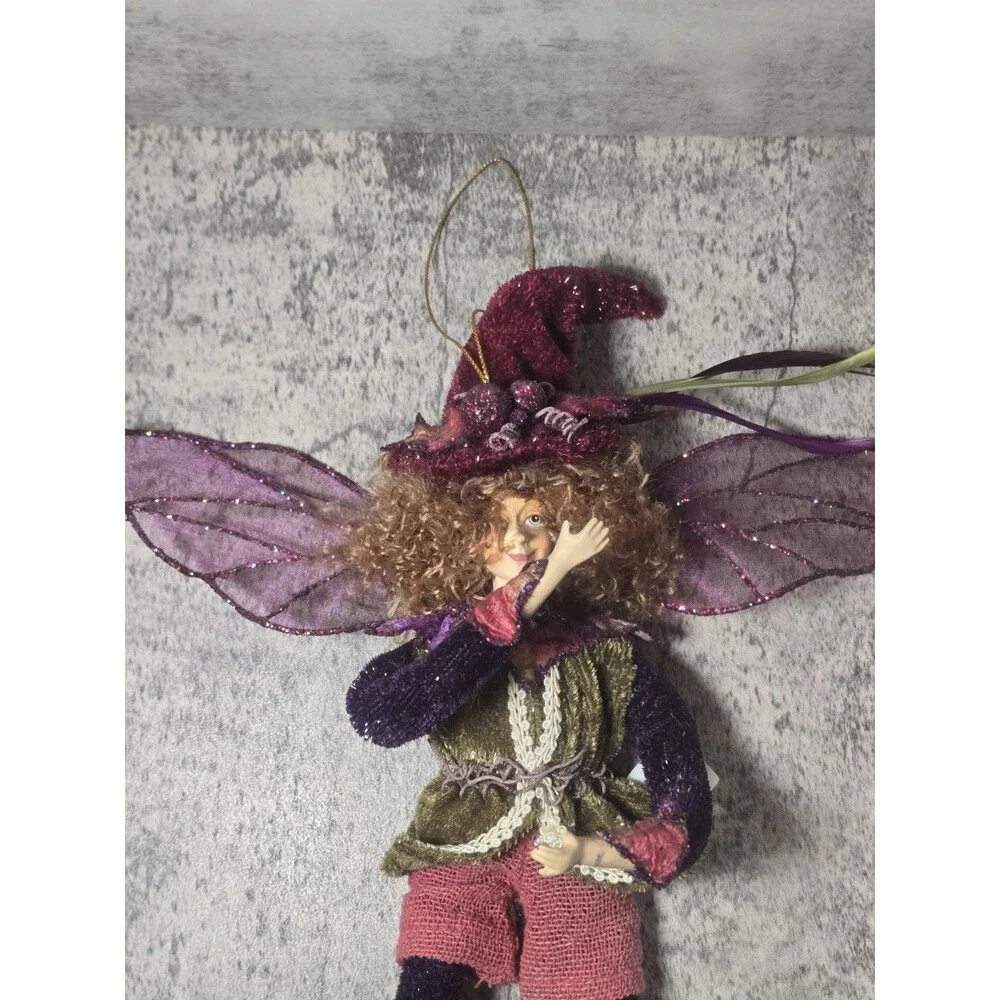Vintage Mark Roberts Style Poseable Fairy Elf Doll Shelf Sitter Velvet Wings 16”
